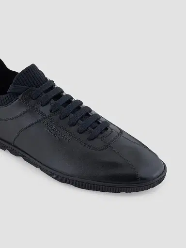 Giorgio Armani Men's Leather Knit-Lining Low-Top Sneakers - Black - Size 9.5 | Thumbnail 5 Giorgio Armani Men's Leather Knit-Lining Low-Top Sneakers - Black - Size 9.5 | Thumbnail 5