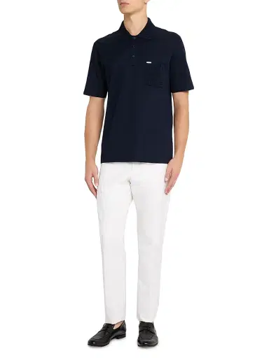 Ferragamo Men's Gancini Jacquard-Trim Cotton Pique Polo Shirt | Thumbnail 2 Ferragamo Men's Gancini Jacquard-Trim Cotton Pique Polo Shirt | Thumbnail 2