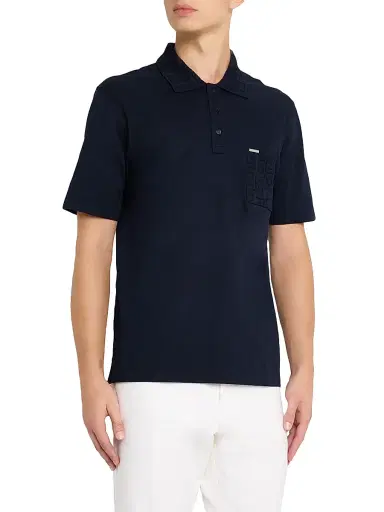 Ferragamo Men's Gancini Jacquard-Trim Cotton Pique Polo Shirt | Thumbnail 3 Ferragamo Men's Gancini Jacquard-Trim Cotton Pique Polo Shirt | Thumbnail 3