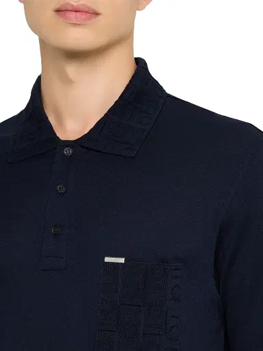 Ferragamo Men's Gancini Jacquard-Trim Cotton Pique Polo Shirt | Thumbnail 5 Ferragamo Men's Gancini Jacquard-Trim Cotton Pique Polo Shirt | Thumbnail 5