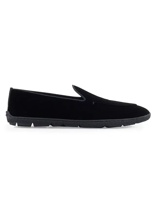Giorgio Armani Men's Velvet Rubber-Sole Loafers - Black