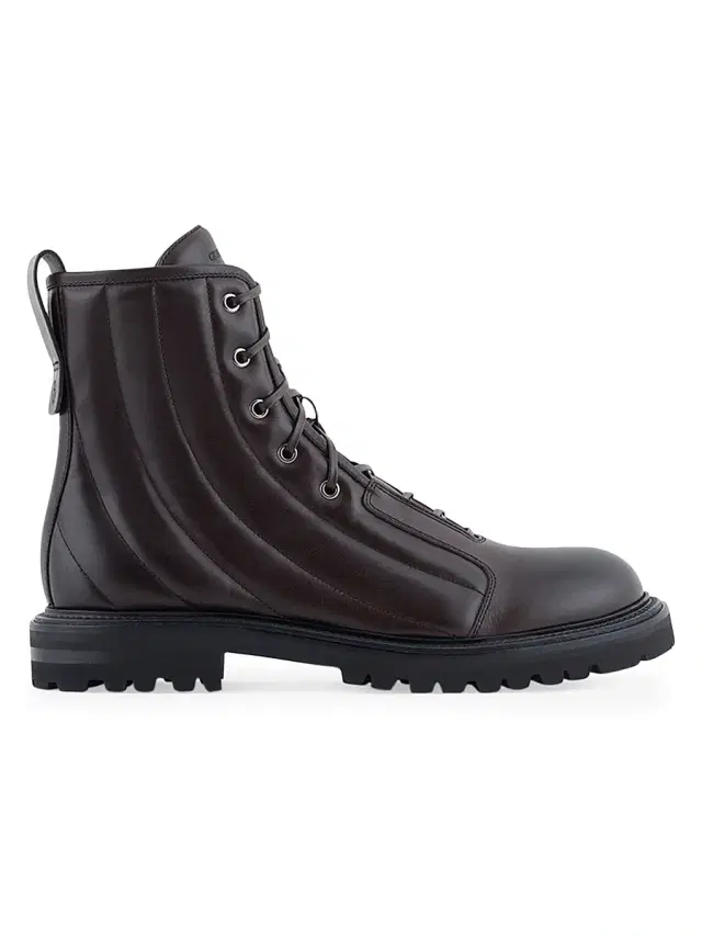 Giorgio Armani Men's Quilted Leather Combat Boots - Brown
