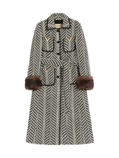 Valentino Garavani Women's Wool Cloth Coat with Fauve Eclat Animal Print - Butter Black - Size 2 | Thumbnail 1 Valentino Garavani Women's Wool Cloth Coat with Fauve Eclat Animal Print - Butter Black - Size 2 | Thumbnail 1