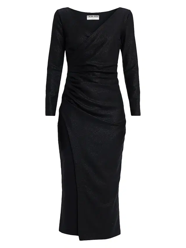 Chiara Boni La Petite Robe Women's Yono Shimmer Wool-Blend Ruched Midi-Dress - Black