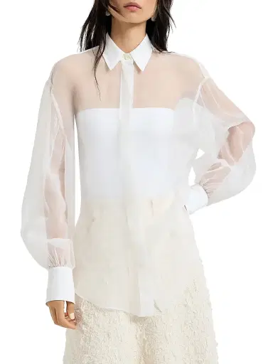 Brunello Cucinelli Women's Crispy Silk Shirt - White | Thumbnail 2
