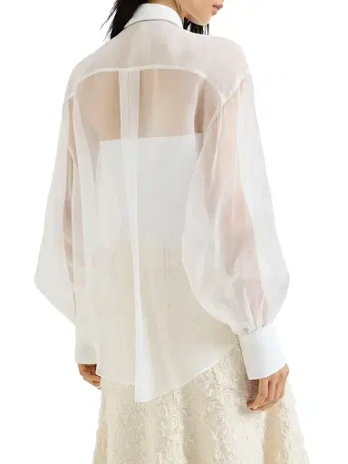 Brunello Cucinelli Women's Crispy Silk Shirt - White | Thumbnail 3