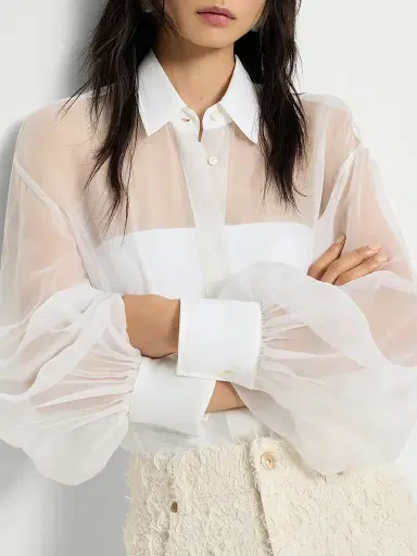 Brunello Cucinelli Women's Crispy Silk Shirt - White | Thumbnail 5