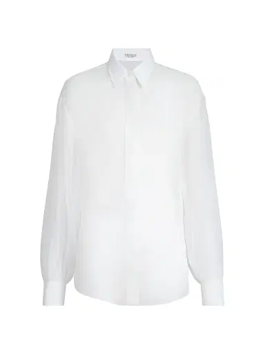 Brunello Cucinelli Women's Crispy Silk Shirt - White | Thumbnail 1