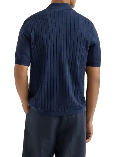 Brunello Cucinelli Men's Cotton Textured Rib Knit Shirt - Navy Blue - Size 38 | Thumbnail 3