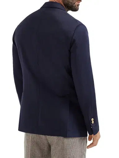 Brunello Cucinelli Men's Délavé Silk and Linen Twill One and a Half Breasted Deconstructed Blazer - Navy Blue | Thumbnail 3 Brunello Cucinelli Men's Délavé Silk and Linen Twill One and a Half Breasted Deconstructed Blazer - Navy Blue | Thumbnail 3