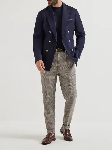 Brunello Cucinelli Men's Délavé Silk and Linen Twill One and a Half Breasted Deconstructed Blazer - Navy Blue | Thumbnail 6 Brunello Cucinelli Men's Délavé Silk and Linen Twill One and a Half Breasted Deconstructed Blazer - Navy Blue | Thumbnail 6