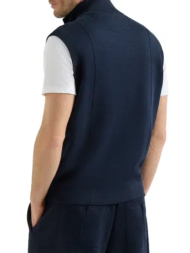 Brunello Cucinelli Men's Cotton and Silk French Terry Double Knit Vest with Logo - Blue - Size XXXL | Thumbnail 3 Brunello Cucinelli Men's Cotton and Silk French Terry Double Knit Vest with Logo - Blue - Size XXXL | Thumbnail 3