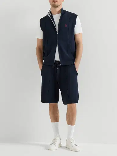 Brunello Cucinelli Men's Cotton and Silk French Terry Double Knit Vest with Logo - Blue - Size XXXL | Thumbnail 6 Brunello Cucinelli Men's Cotton and Silk French Terry Double Knit Vest with Logo - Blue - Size XXXL | Thumbnail 6