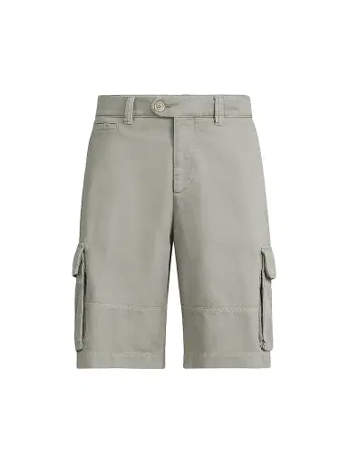 Brunello Cucinelli Men's Bermuda Shorts in Twisted Cotton Gabardine with Cargo Pockets - Khaki - Size 48 | Thumbnail 1