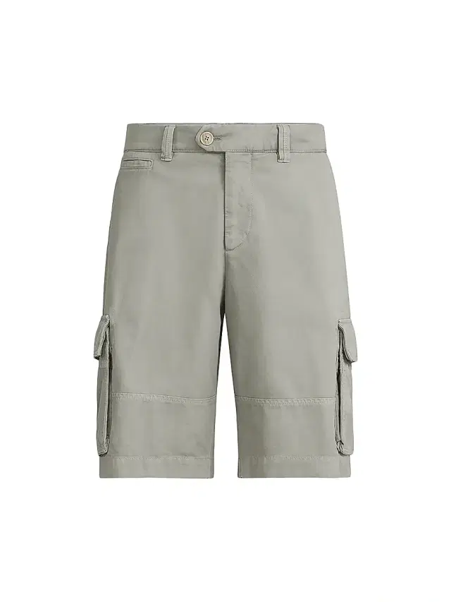 Brunello Cucinelli Men's Bermuda Shorts in Twisted Cotton Gabardine with Cargo Pockets - Khaki