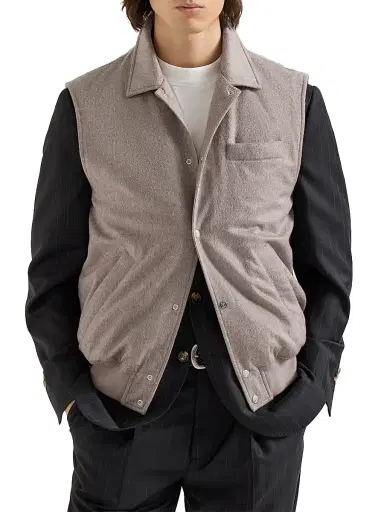 Brunello Cucinelli Men's Lightweight Cashmere Flannel Vest with Thermore Padding - Brown - Size 44 | Thumbnail 2