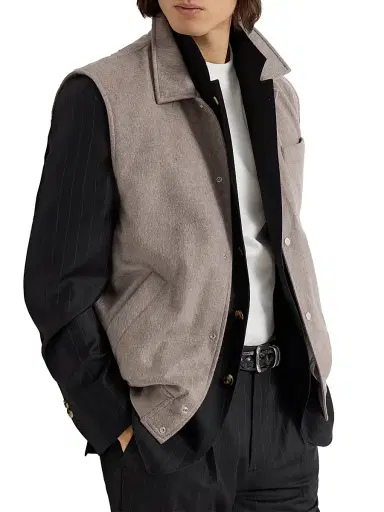 Brunello Cucinelli Men's Lightweight Cashmere Flannel Vest with Thermore Padding - Brown - Size 44 | Thumbnail 4