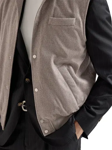 Brunello Cucinelli Men's Lightweight Cashmere Flannel Vest with Thermore Padding - Brown - Size 44 | Thumbnail 5