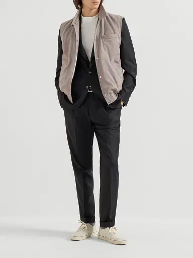 Brunello Cucinelli Men's Lightweight Cashmere Flannel Vest with Thermore Padding - Brown - Size 44 | Thumbnail 6
