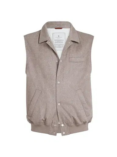 Brunello Cucinelli Men's Lightweight Cashmere Flannel Vest with Thermore Padding - Brown - Size 44 | Thumbnail 1