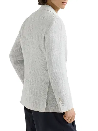 Brunello Cucinelli Men's Linen Houndstooth Deconstructed Blazer with Patch Pockets - Pearl Grey | Thumbnail 3 Brunello Cucinelli Men's Linen Houndstooth Deconstructed Blazer with Patch Pockets - Pearl Grey | Thumbnail 3