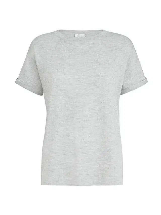Brunello Cucinelli Women's Sparkling Cashmere and Silk Lightweight Knit T-Shirt - Light Grey