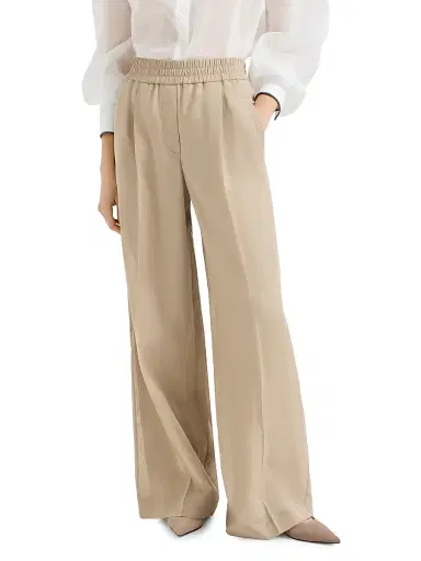 Brunello Cucinelli Women's Cotton Organza Loose Track Trousers - Beige - Size 14 | Thumbnail 2