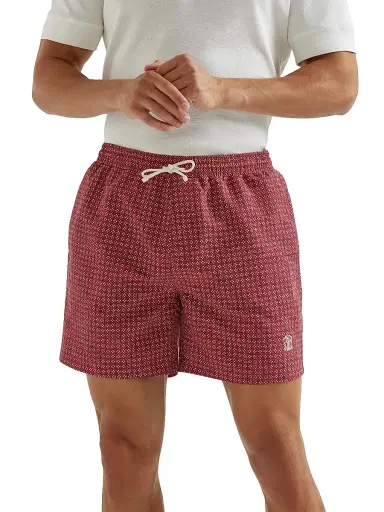 Brunello Cucinelli Men's Flower Print Nylon Swim Shorts - Cherry - Size XXXL | Thumbnail 2