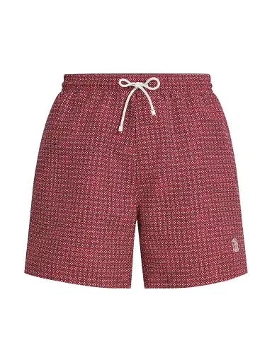 Brunello Cucinelli Men's Flower Print Nylon Swim Shorts - Cherry - Size XXXL | Thumbnail 1