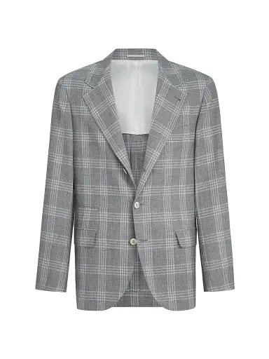 Brunello Cucinelli Men's Wool, Silk and Linen Tartan Deconstructed Blazer - Light Grey - Size 38 | Thumbnail 2