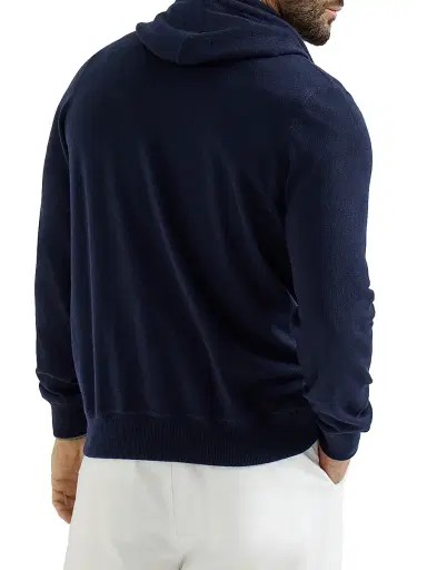 Brunello Cucinelli Men's Cashmere Sweatshirt Style Cardigan with Hood - Navy Blue | Thumbnail 3 Brunello Cucinelli Men's Cashmere Sweatshirt Style Cardigan with Hood - Navy Blue | Thumbnail 3
