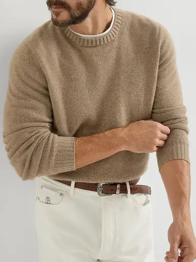 Brunello Cucinelli Men's Cashmere Sweater - Light Brown - Size 46 | Thumbnail 5 Brunello Cucinelli Men's Cashmere Sweater - Light Brown - Size 46 | Thumbnail 5