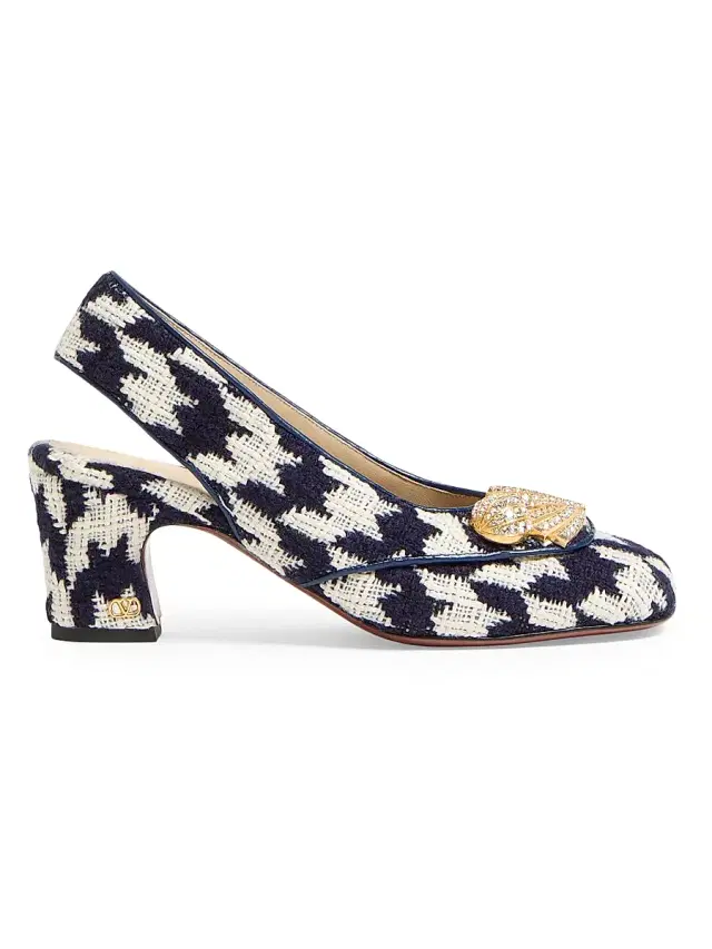 Valentino Garavani Women's Adamantine Slingback 0MM Pumps in Tweed - Navy Butter