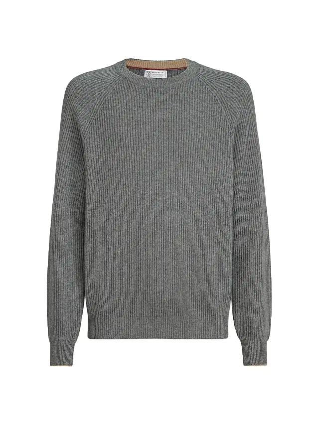 Men's Cashmere English Rib Sweater with Raglan Sleeves - Dark Grey