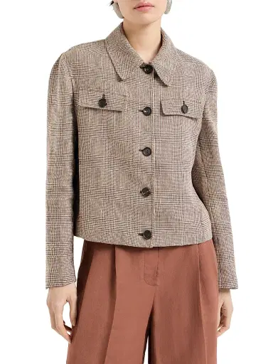 Brunello Cucinelli Women's Linen Prince of Wales Jacket with Monili - Light Brown | Thumbnail 2 Brunello Cucinelli Women's Linen Prince of Wales Jacket with Monili - Light Brown | Thumbnail 2
