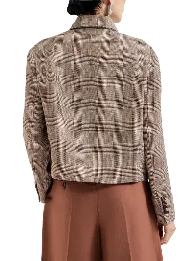 Brunello Cucinelli Women's Linen Prince of Wales Jacket with Monili - Light Brown | Thumbnail 3 Brunello Cucinelli Women's Linen Prince of Wales Jacket with Monili - Light Brown | Thumbnail 3