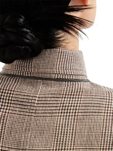 Brunello Cucinelli Women's Linen Prince of Wales Jacket with Monili - Light Brown | Thumbnail 4 Brunello Cucinelli Women's Linen Prince of Wales Jacket with Monili - Light Brown | Thumbnail 4