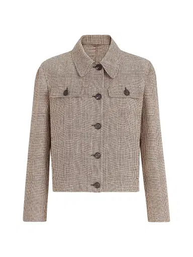Brunello Cucinelli Women's Linen Prince of Wales Jacket with Monili - Light Brown | Thumbnail 1 Brunello Cucinelli Women's Linen Prince of Wales Jacket with Monili - Light Brown | Thumbnail 1