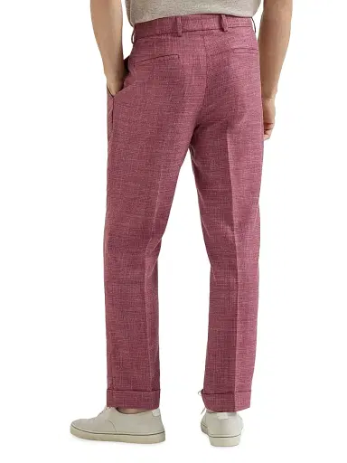 Brunello Cucinelli Men's Slubbed Virgin Wool, Silk and Linen Hopsack Pleated Trousers - Coral | Thumbnail 3