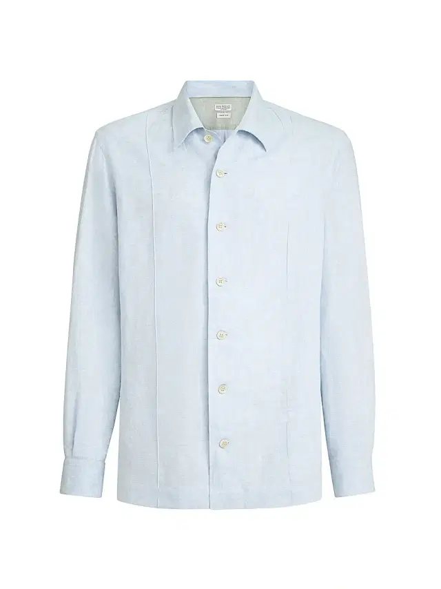 Brunello Cucinelli Men's Diagonal Easy Fit Shirt with Crête Details - Azure