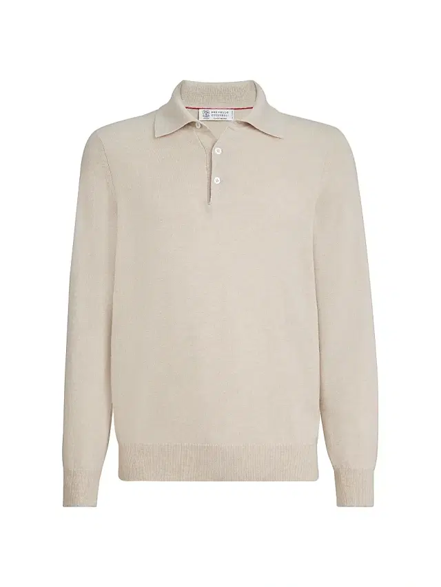 Brunello Cucinelli Men's Cashmere Knit Polo Shirt - Sand