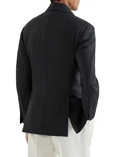 Brunello Cucinelli Men's Super 150s Virgin Wool Chalk Stripe One and a Half Breasted Tuxedo Jacket - Black | Thumbnail 3 Brunello Cucinelli Men's Super 150s Virgin Wool Chalk Stripe One and a Half Breasted Tuxedo Jacket - Black | Thumbnail 3