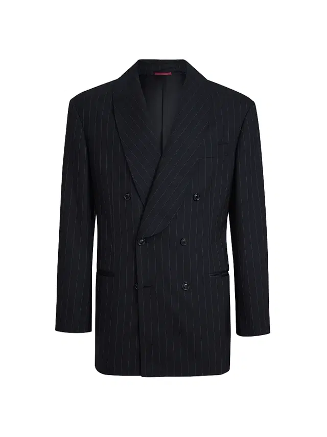 Men's Super 150s Virgin Wool Chalk Stripe One and a Half Breasted Tuxedo Jacket - Black