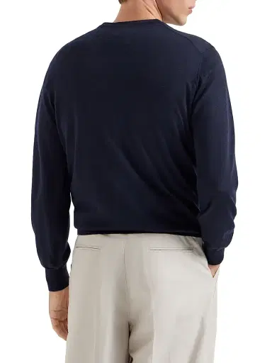Brunello Cucinelli Men's Cashmere and Silk Lightweight Sweater - Navy Blue | Thumbnail 3