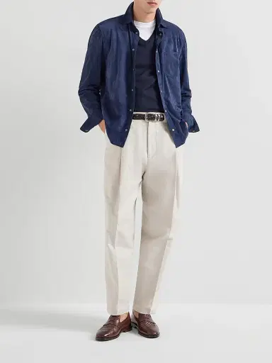Brunello Cucinelli Men's Cashmere and Silk Lightweight Sweater - Navy Blue | Thumbnail 6