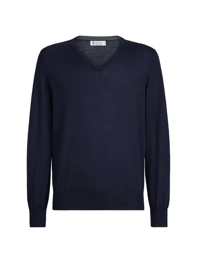 Men's Cashmere and Silk Lightweight Sweater - Navy Blue