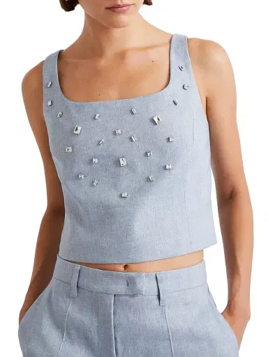 Marella Women's Stretch Linen and Viscose Top - Light Blue - Size 12 | Thumbnail 2
