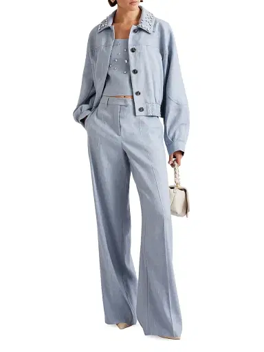 Marella Women's Stretch Linen and Viscose Top - Light Blue - Size 12 | Thumbnail 5