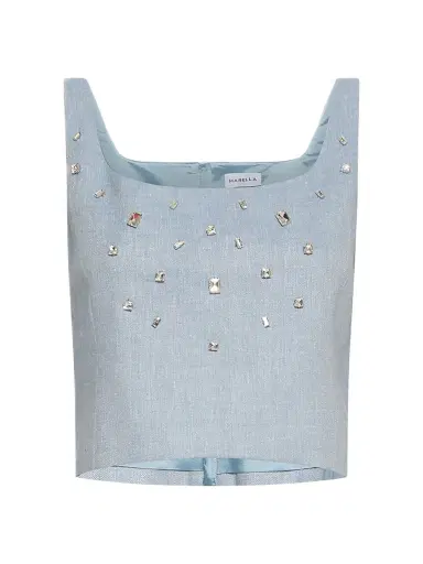 Marella Women's Stretch Linen and Viscose Top - Light Blue - Size 12 | Thumbnail 1