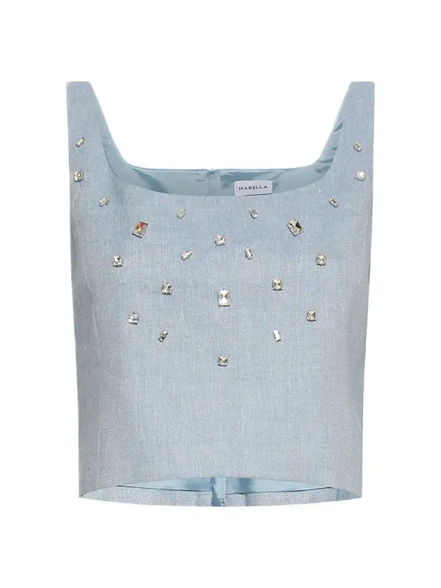 Marella Women's Stretch Linen and Viscose Top - Light Blue